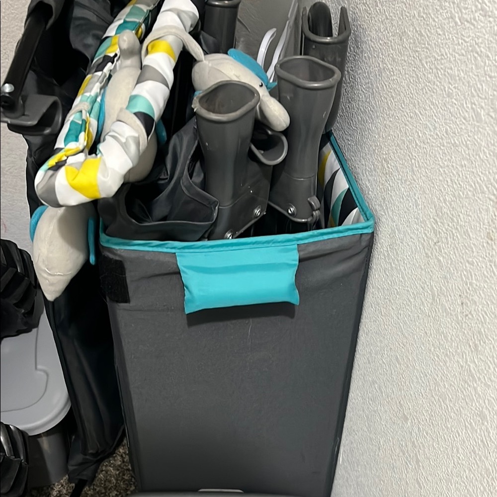 Gray and Teal Storage Bin